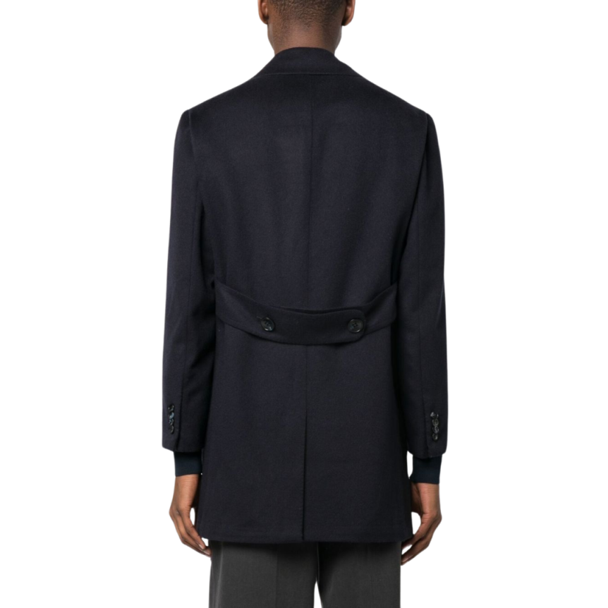 manteau mi-long revers cranté cachemire bleu marine KITON