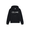 Sweat-shirt capuche Hoodie loose molleton coton noir logo blanc