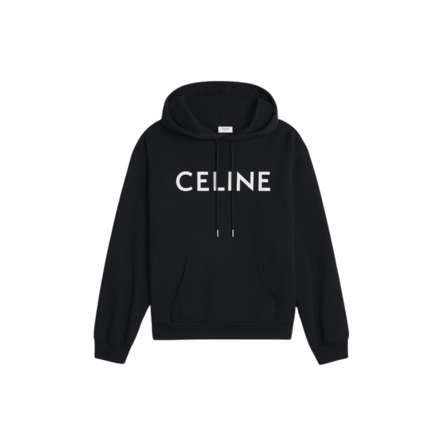 Sweat-shirt capuche  CELINE Hoodie loose molleton coton noir logo blanc