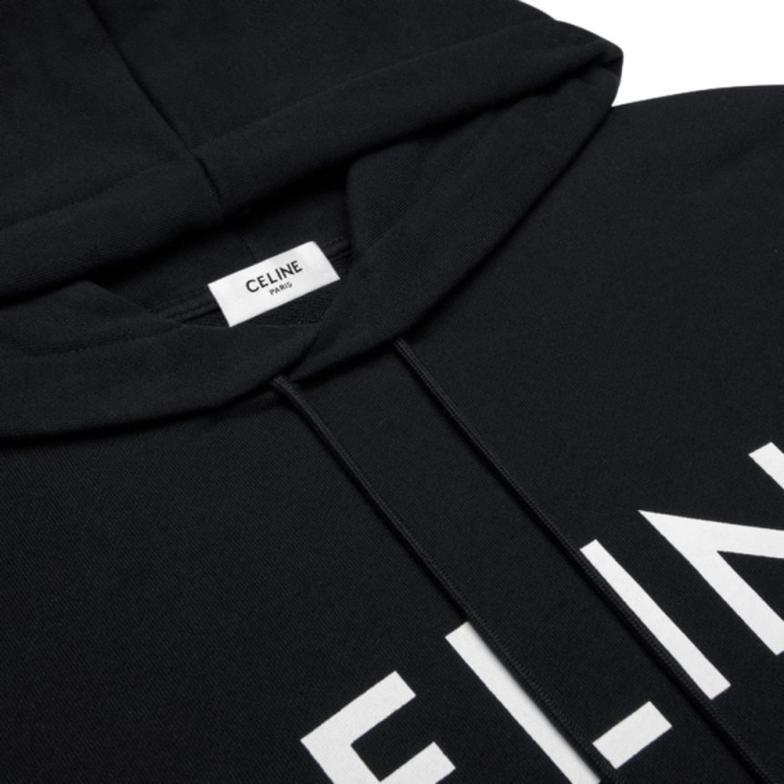 Sweat-shirt capuche  CELINE Hoodie loose molleton coton noir logo blanc