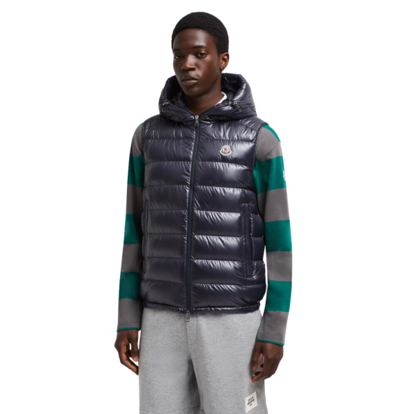Doudoune sans manche MONCLER Barant capuche nylon bleu marine