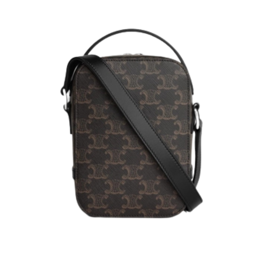 CELINE Sac Camera vertical bandoulière cuir veau noir embossé triomphe