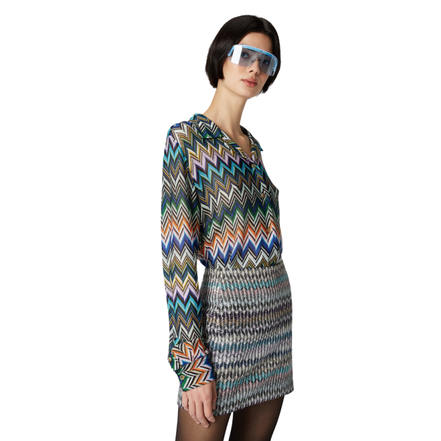 Minijupe droite MISSONI à paillettes zigzag multicolore