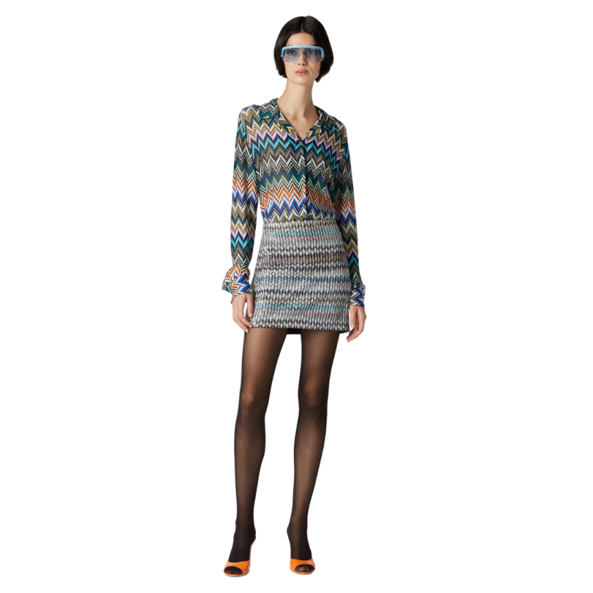 Minijupe droite MISSONI à paillettes zigzag multicolore