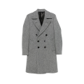 Manteau droit croisé laine vierge noir blanc