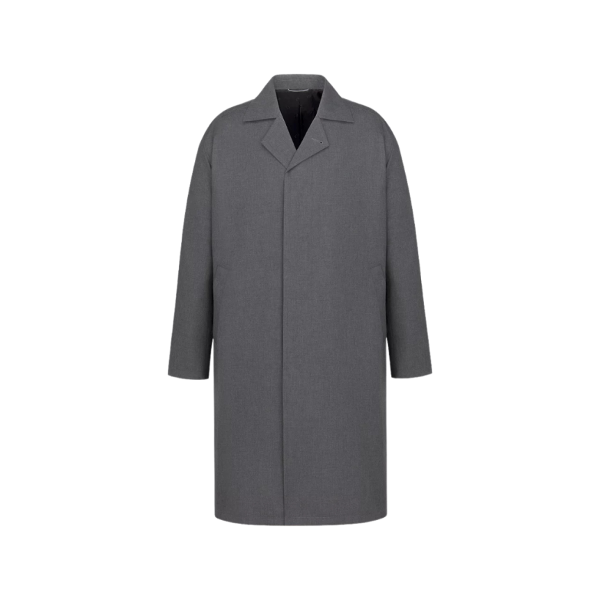 Manteau trench DIOR toile coton soie gris martingale dos