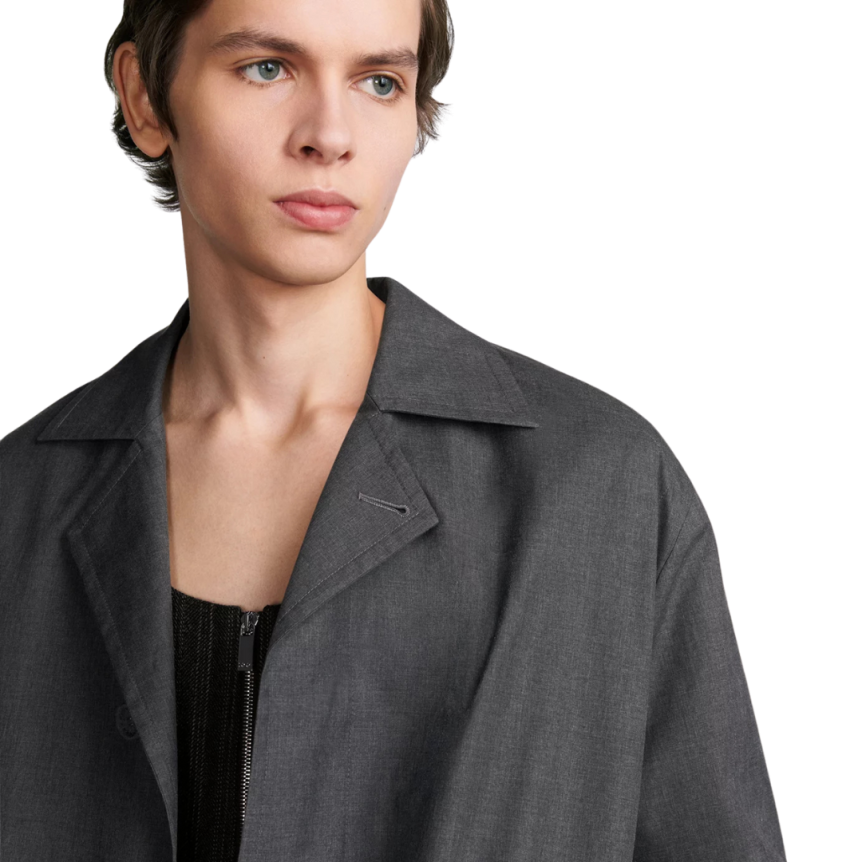 Manteau trench DIOR toile coton soie gris martingale dos