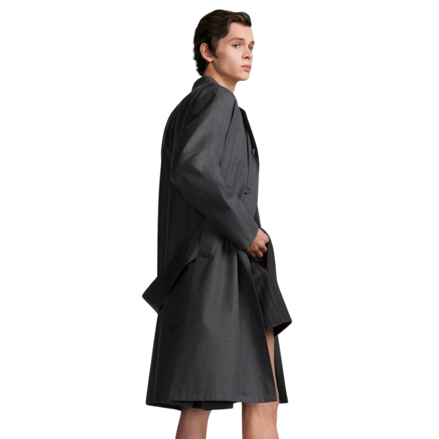 Manteau trench DIOR toile coton soie gris martingale dos