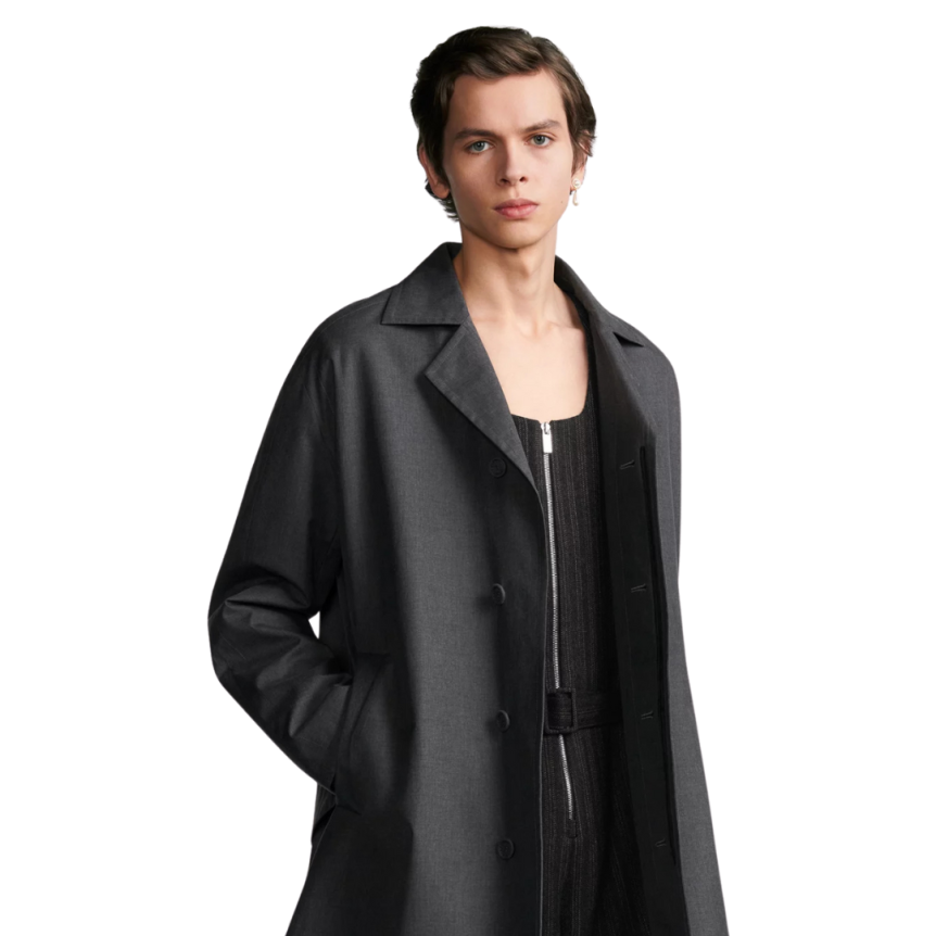 Manteau trench DIOR toile coton soie gris martingale dos