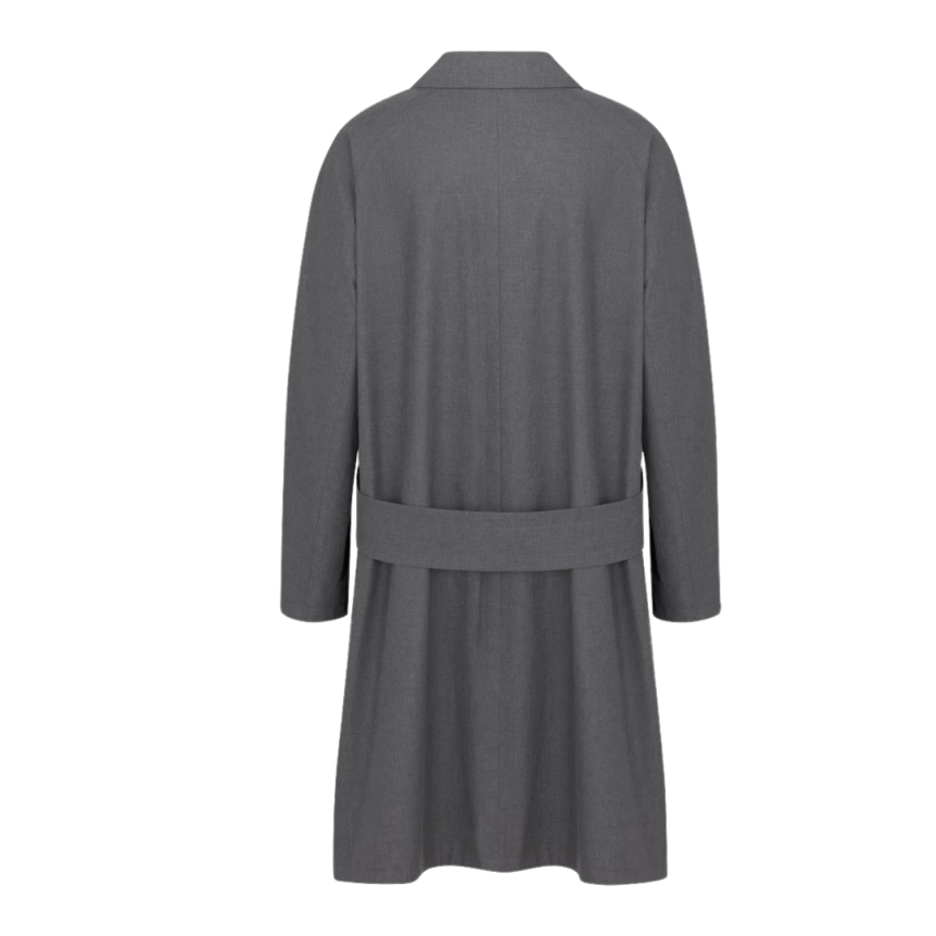 Manteau trench DIOR toile coton soie gris martingale dos