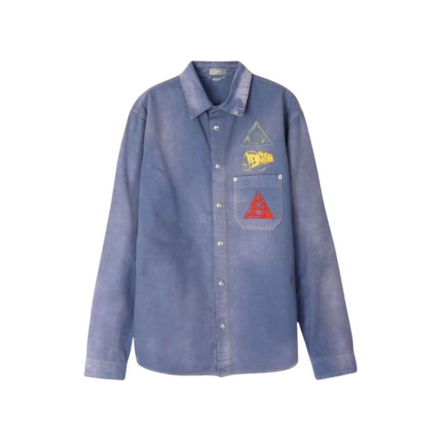 Chemise DIOR manche longue jeans coton bleu multi logo ASTERODIOR
