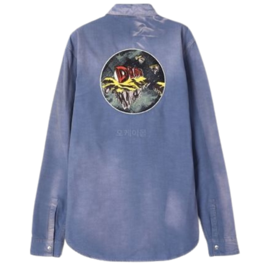 Chemise DIOR manche longue jeans coton bleu multi logo ASTERODIOR