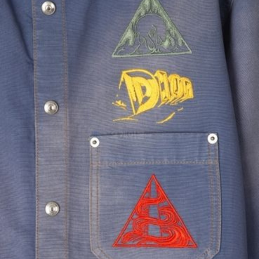 Chemise DIOR manche longue jeans coton bleu multi logo ASTERODIOR