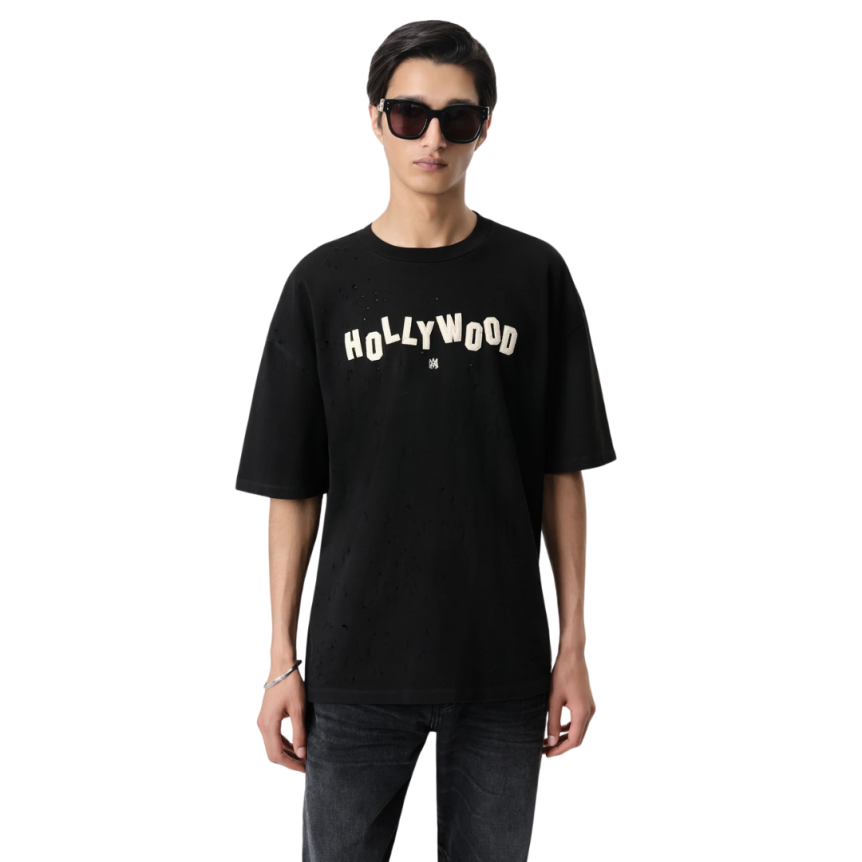 T-shirt oversize AMIRI col rond coton noir Hollywood Shotgun