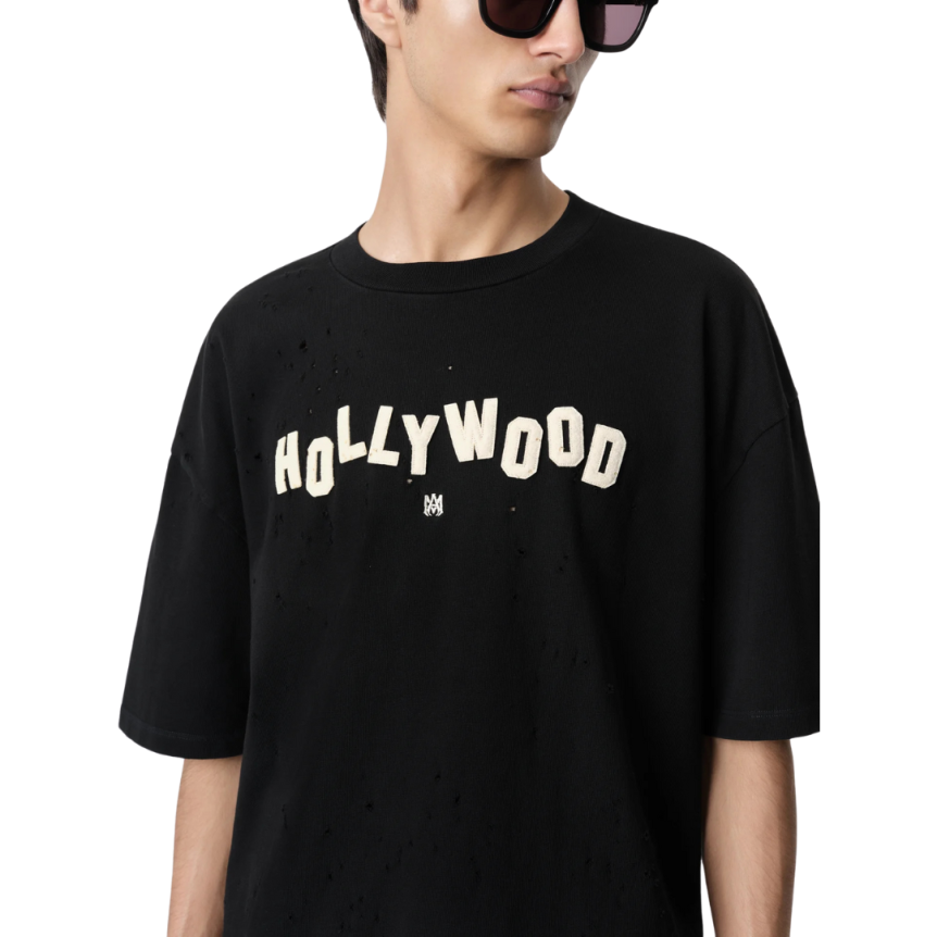 T-shirt oversize AMIRI col rond coton noir Hollywood Shotgun