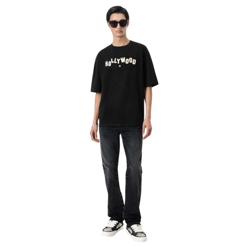 T-shirt oversize AMIRI col rond coton noir Hollywood Shotgun