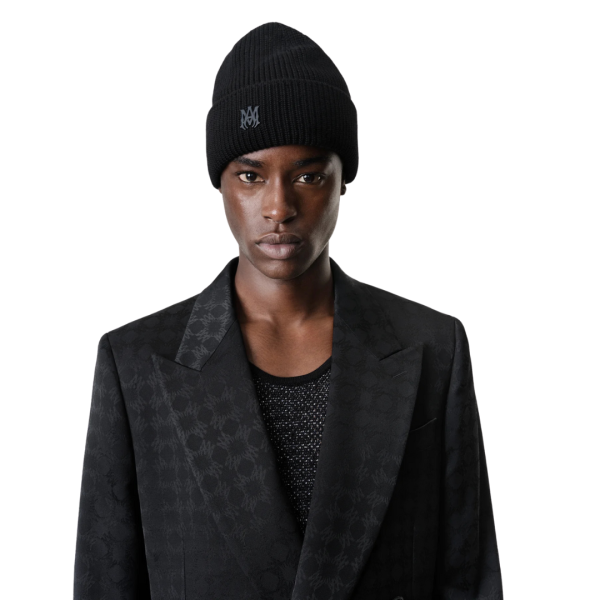 Bonnet AMIRI laine mérinos noire logo MA émail