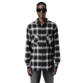 Chemise flanelle coton carreaux noir gris logo poitrine dos