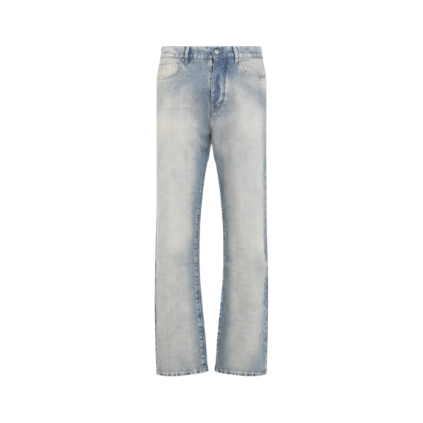 AMIRI Jean droit MA Quad cuff denim bleu clair effet délavé multi logos