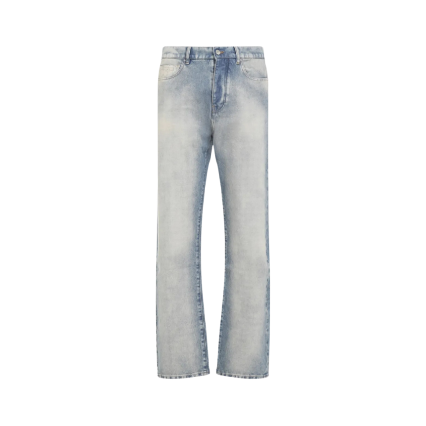 AMIRI Jean droit MA Quad cuff denim bleu clair effet délavé multi logos