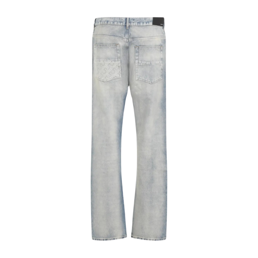 AMIRI Jean droit MA Quad cuff denim bleu clair effet délavé multi logos