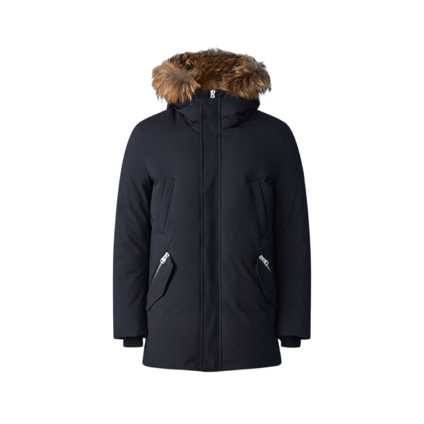 Parka mi-longue Edward noir plastron capuche fourrure