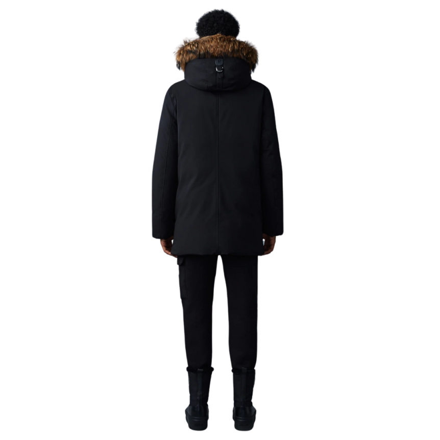 Parka mi-longue Edward noir plastron capuche fourrure