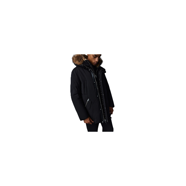 Parka mi-longue Edward noir plastron capuche fourrure