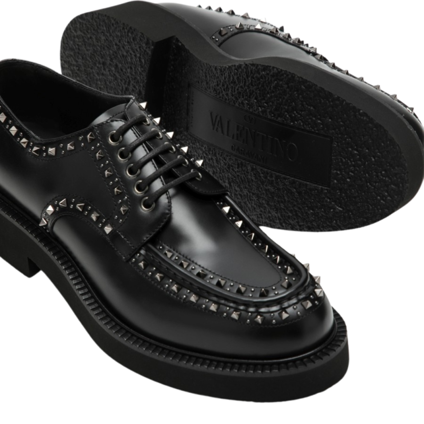 Derbies à lacets VALENTINO cuir veau noir clous métal