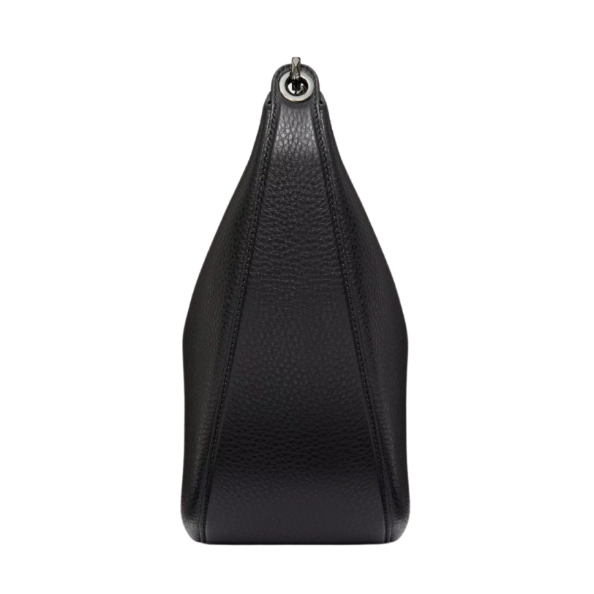 Sac porté épaule VALENTINO Hobo Medium cuir grainé noir chaîne V logo moon argent