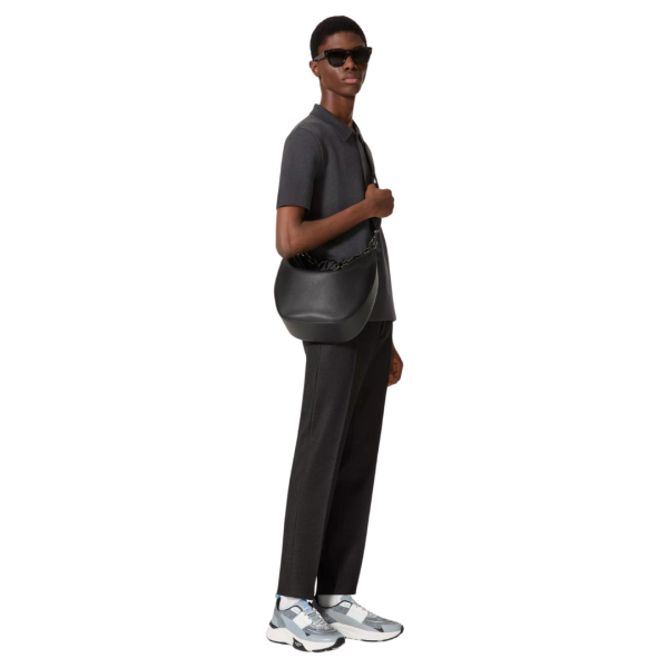 Sac porté épaule VALENTINO Hobo Medium cuir grainé noir chaîne V logo moon argent