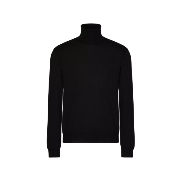 Pull col roulé VALENTINO laine vierge noir V logo signature
