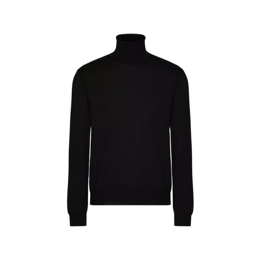 Pull col roulé VALENTINO laine vierge noir V logo signature
