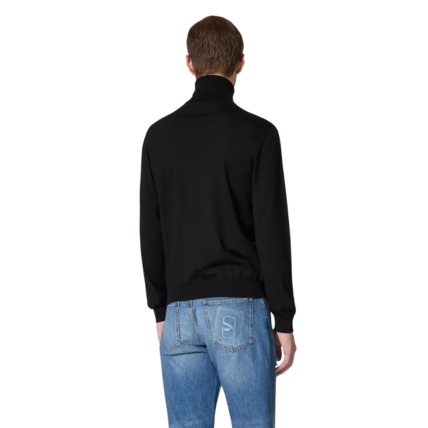 Pull col roulé VALENTINO laine vierge noir V logo signature