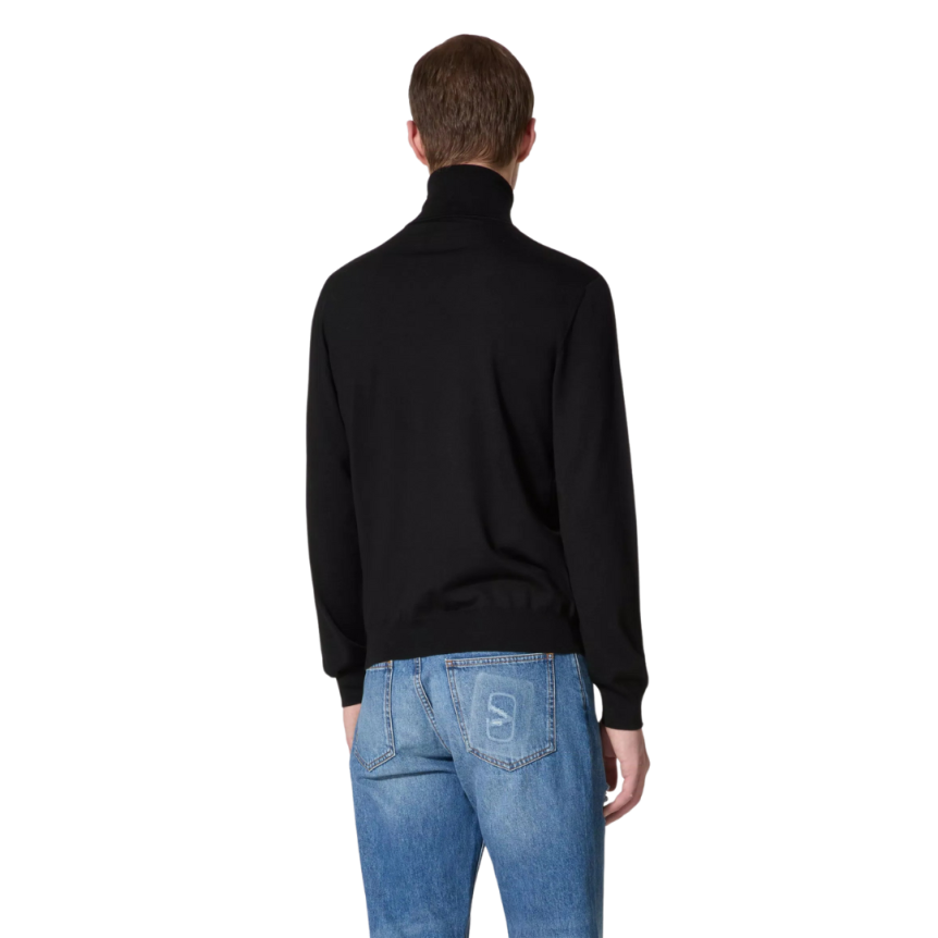Pull col roulé VALENTINO laine vierge noir V logo signature