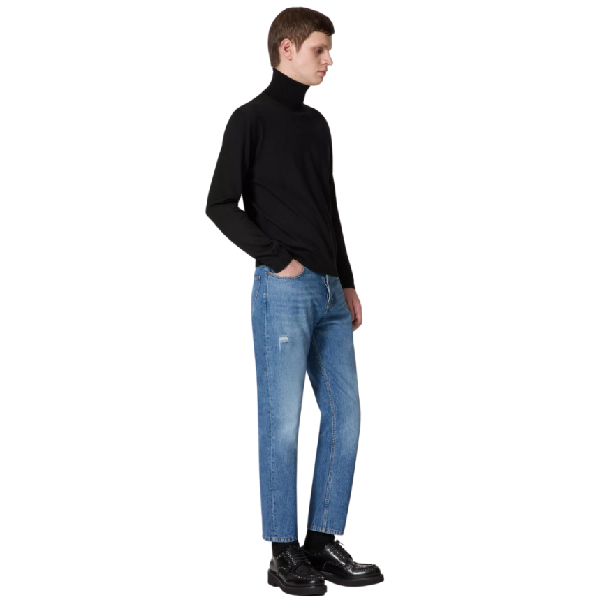 Pull col roulé VALENTINO laine vierge noir V logo signature