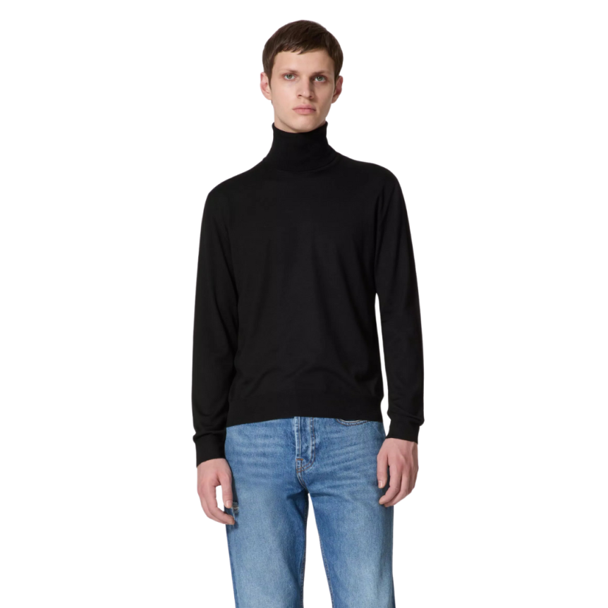 Pull col roulé VALENTINO laine vierge noir V logo signature