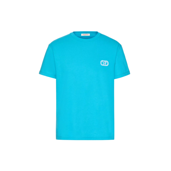 T-shirt VALENTINO coton bleu turquoise écusson V Logo Signature