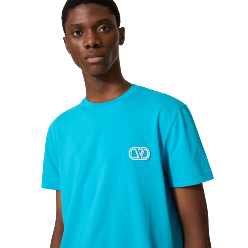 T-shirt VALENTINO coton bleu turquoise écusson V Logo Signature
