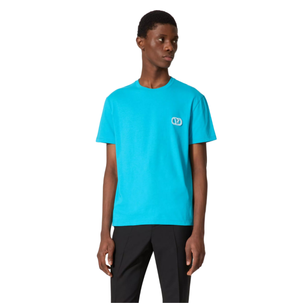 T-shirt VALENTINO coton bleu turquoise écusson V Logo Signature