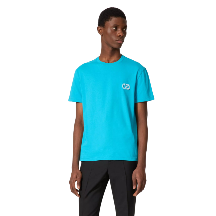 T-shirt VALENTINO coton bleu turquoise écusson V Logo Signature