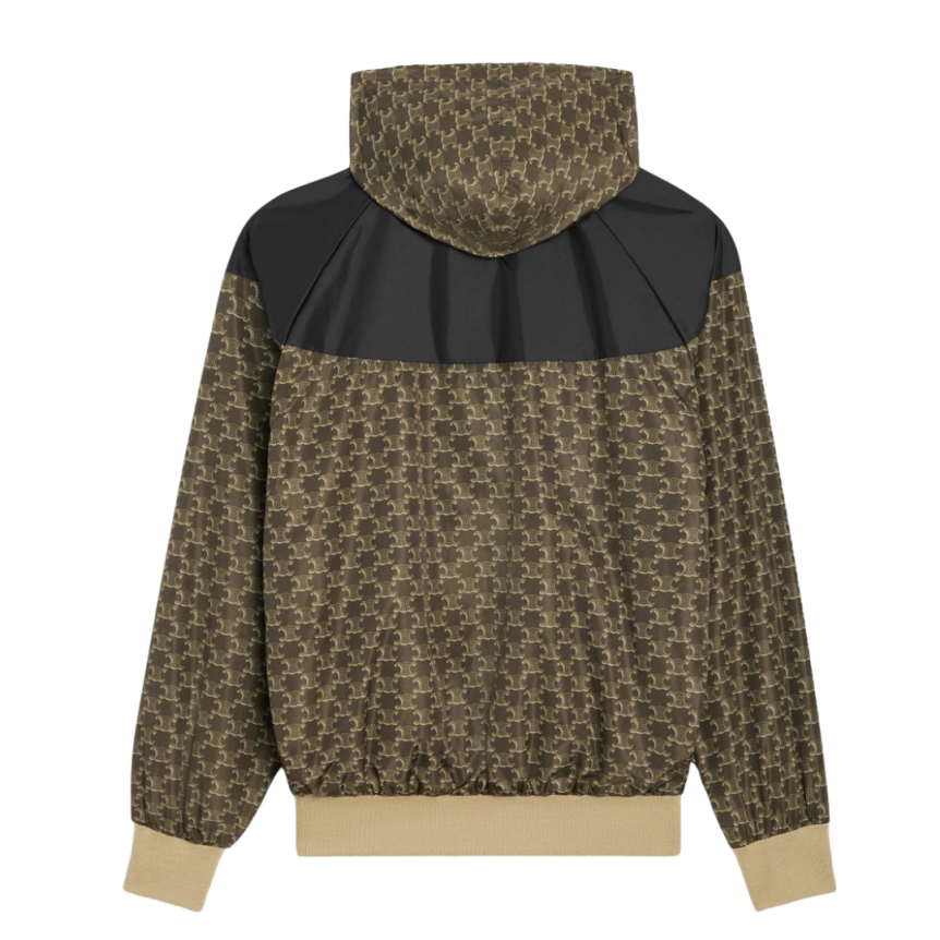 Blouson capuche CELINE nylon marron logo triomphe beige V noir