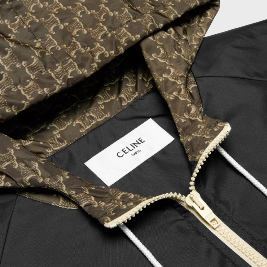Blouson capuche CELINE nylon marron logo triomphe beige V noir