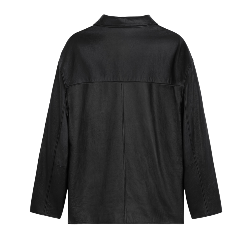 Blouson zippé CELINE cuir agneau noir col chemise