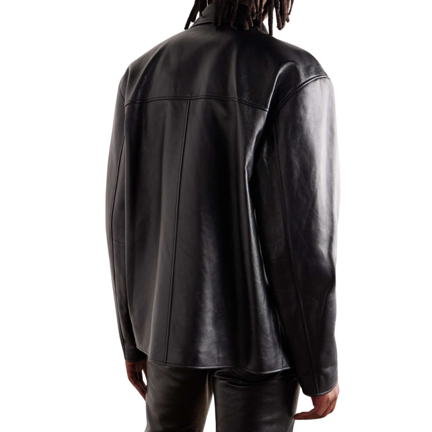 Blouson zippé CELINE cuir agneau noir col chemise