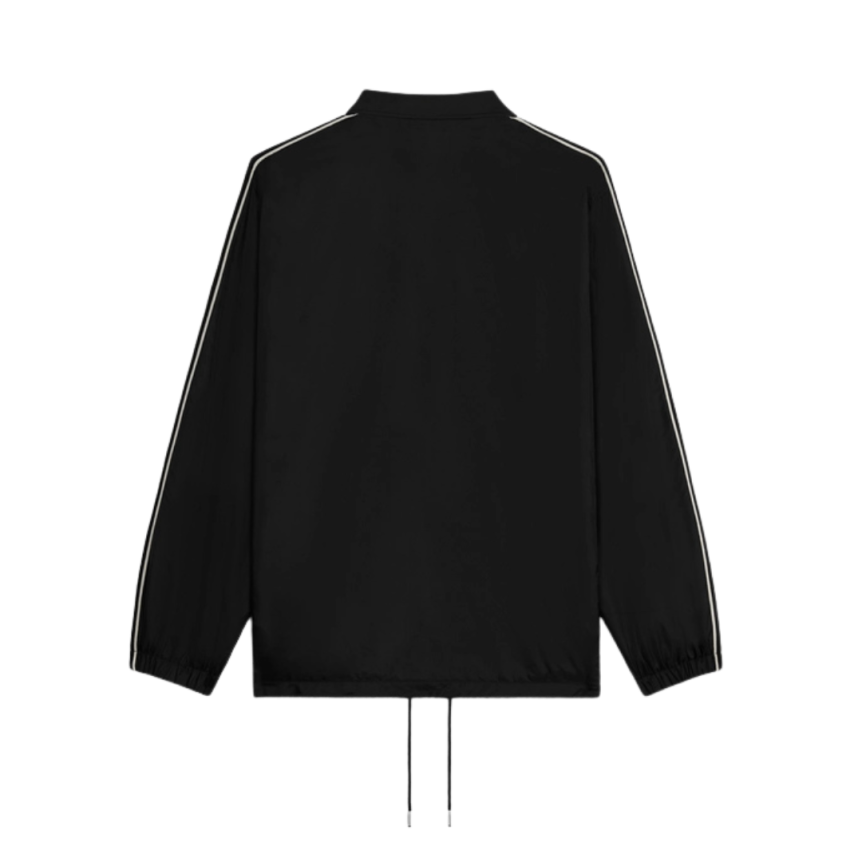 Blouson CELINE nylon veste Coach noir bande blanche logo écriture