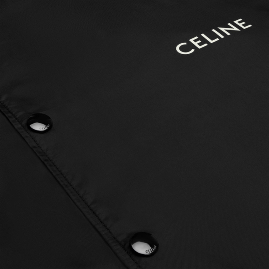 Blouson CELINE nylon veste Coach noir bande blanche logo écriture
