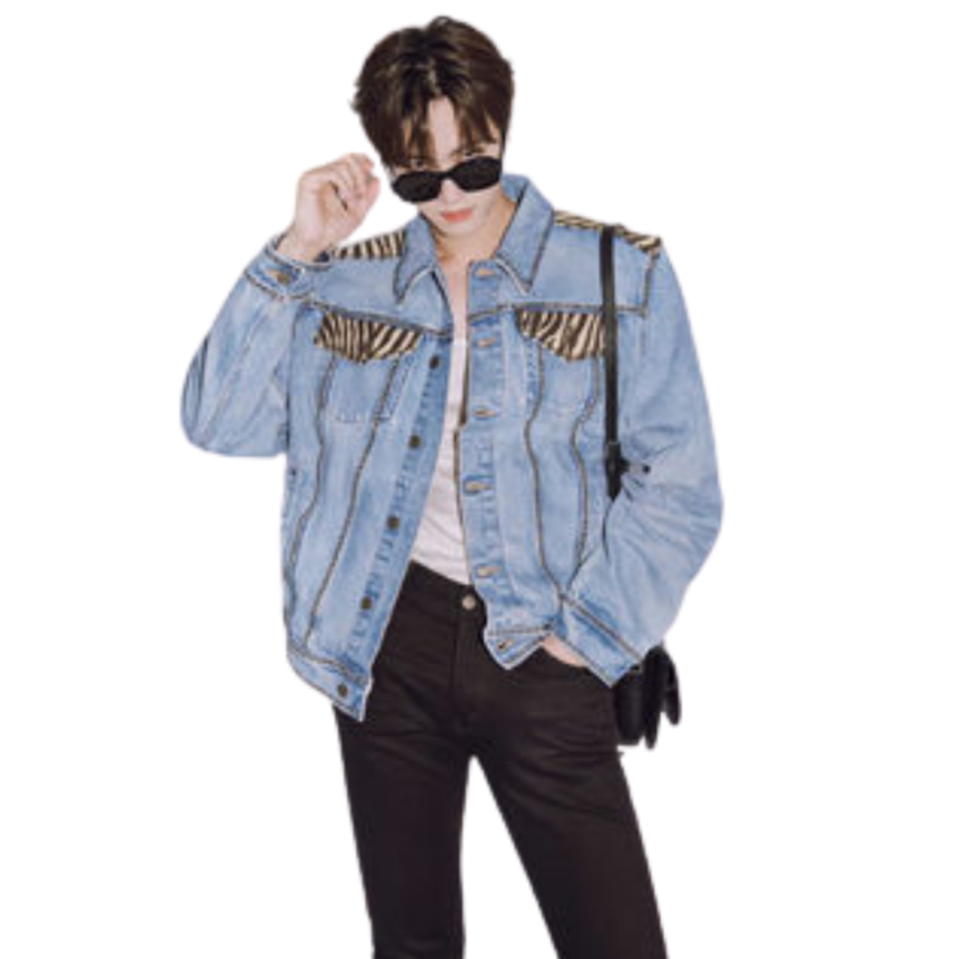 Blouson CELINE jean denim Everclear bleu clair épaule zèbre clous