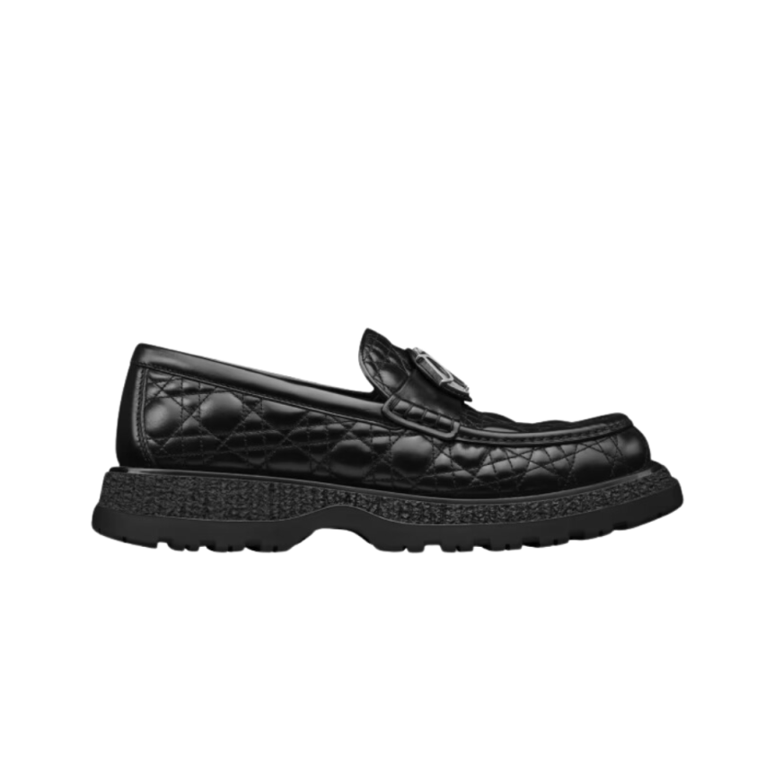 Mocassins DIOR Buffalo cuir noir cannage log argent