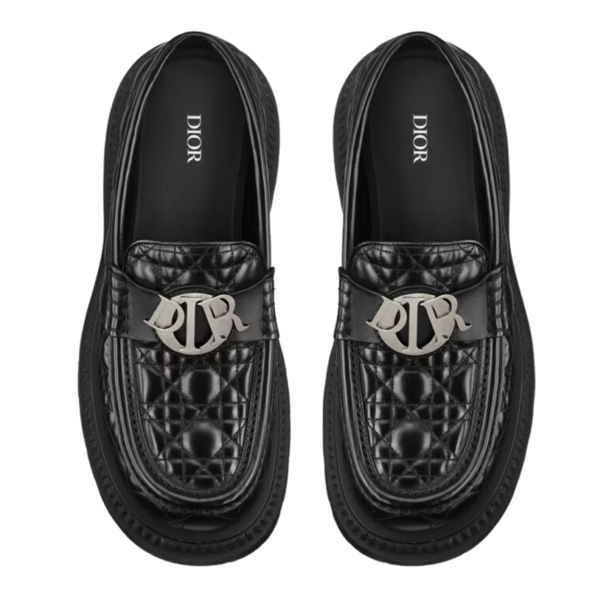 Mocassins DIOR Buffalo cuir noir cannage log argent